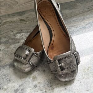 Metallic Silver Buckle Ballet Flats gunmetal